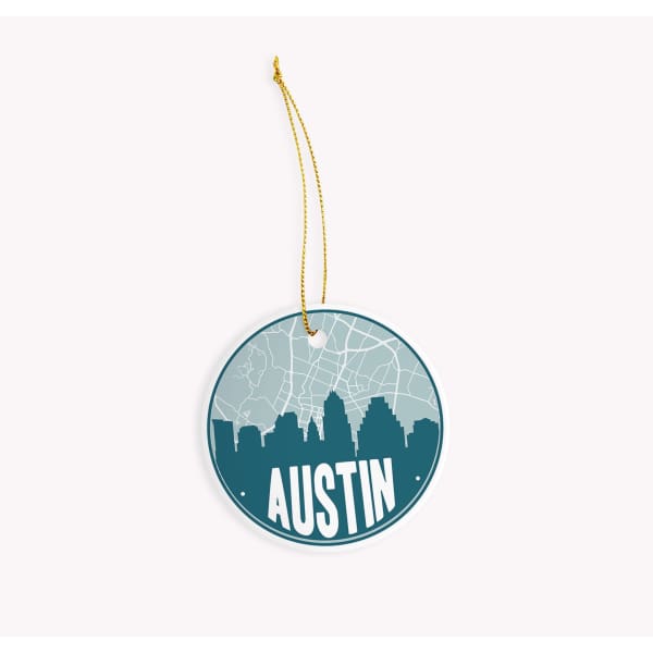 Austin Texas skyline and city map design | in multiple colors - Ornament / Teal - City Road Maps