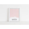 Austin Texas skyline and map with coordinates - 5x7 Unframed Print / MistyRose - Road Map and Skyline