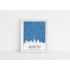 Austin Texas skyline and map with coordinates - 5x7 Unframed Print / SteelBlue - Road Map and Skyline