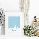 Bali Indonesia road map and skyline - 5x7 Unframed Print / LightBlue - Road Map and Skyline