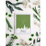 Bali Indonesia road map and skyline - 5x7 Unframed Print / OliveDrab - Road Map and Skyline