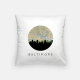 Baltimore Maryland city skyline with vintage Baltimore map - Pillow | Square - City Map Skyline