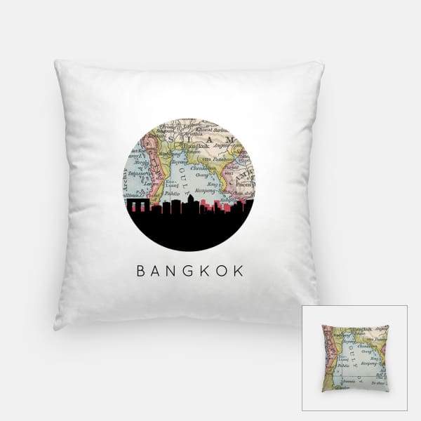 Bangkok Thailand city skyline with vintage Bangkok map - Pillow | Square - City Map Skyline