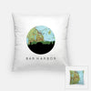 Bar Harbor Maine city skyline with vintage Bar Harbor map - Pillow | Square - City Map Skyline