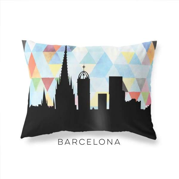 Barcelona Spain geometric skyline - Pillow | Lumbar / LightSkyBlue - Geometric Skyline