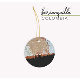 Barranquilla Colombia city skyline with vintage Barranquilla map - Ornament - City Map Skyline