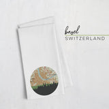 Basel Switzerland city skyline with vintage Basel map - Tea Towel - City Map Skyline