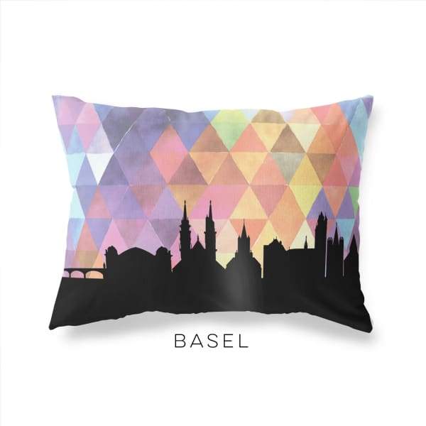 Basel Switzerland geometric skyline - Pillow | Lumbar / RebeccaPurple - Geometric Skyline