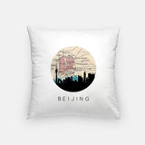 Beijing China city skyline with vintage Beijing map - Pillow | Square - City Map Skyline