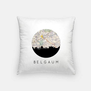 Belgaum India city skyline with vintage Belgaum map - Pillow | Square - City Map Skyline