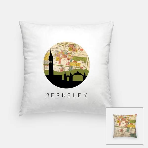 Berkeley California city skyline with vintage Berkeley map - Pillow | Square - City Map Skyline