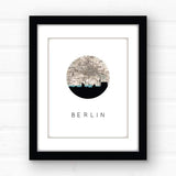 Berlin city skyline with vintage Berlin map - 5x7 FRAMED Print - City Map Skyline