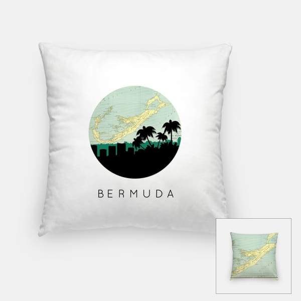 Bermuda skyline with vintage Bermuda map - Pillow | Square - City Map Skyline