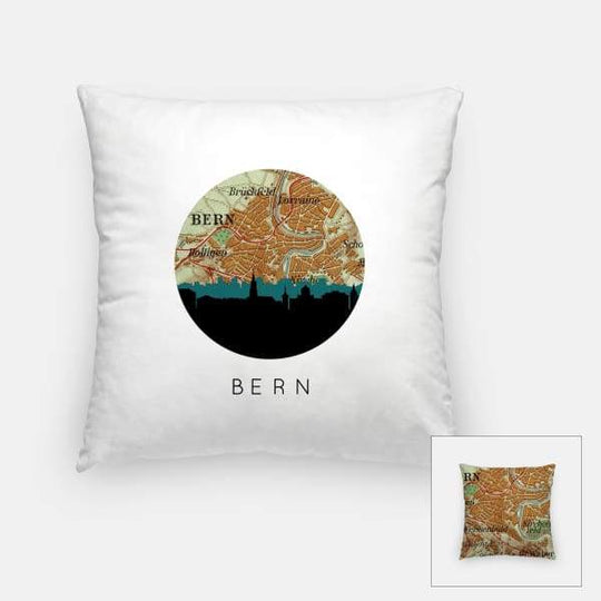 Bern city skyline with vintage Bern map - Pillow | Square - City Map Skyline