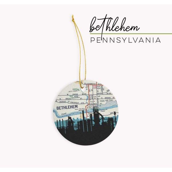 Bethlehem Pennsylvania city skyline with vintage Bethlehem map - City Map Skyline