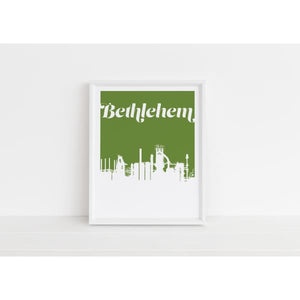 Bethlehem Pennsylvania retro inspired city skyline - 5x7 Unframed Print / ForestGreen - Retro Skyline