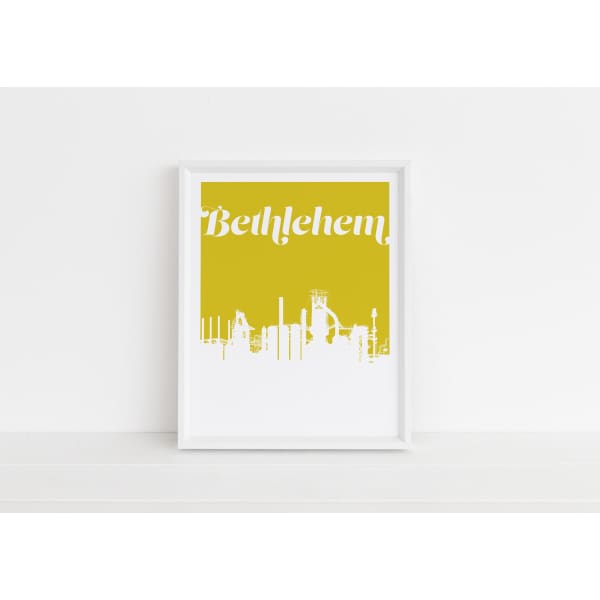 Bethlehem Pennsylvania retro inspired city skyline - 5x7 Unframed Print / Khaki - Retro Skyline
