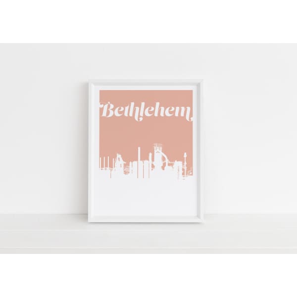 Bethlehem Pennsylvania retro inspired city skyline - 5x7 Unframed Print / MistyRose - Retro Skyline
