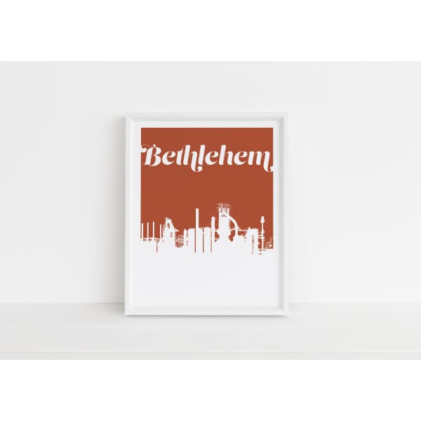 Bethlehem Pennsylvania retro inspired city skyline - 5x7 Unframed Print / Sienna - Retro Skyline