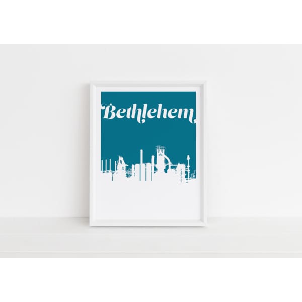 Bethlehem Pennsylvania retro inspired city skyline - 5x7 Unframed Print / Teal - Retro Skyline