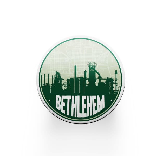 Bethlehem steel stacks and city map design | in multiple colors - Coasters | Set of 2 / Green - City Road Maps