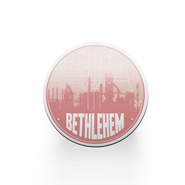 Bethlehem steel stacks and city map design | in multiple colors - Coasters | Set of 2 / Pink - City Road Maps