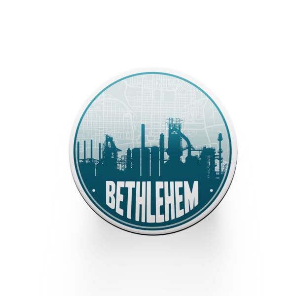Bethlehem steel stacks and city map design | in multiple colors - Coasters | Set of 2 / Teal - City Road Maps