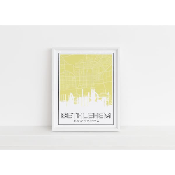 Bethlehem steel stacks city map and city coordinates - 5x7 Unframed Print / Khaki - Road Map and Skyline