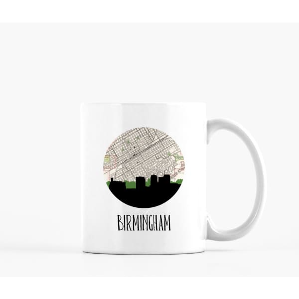 Birmingham Alabama city skyline with vintage Birmingham map - Mug | 11 oz - City Map Skyline