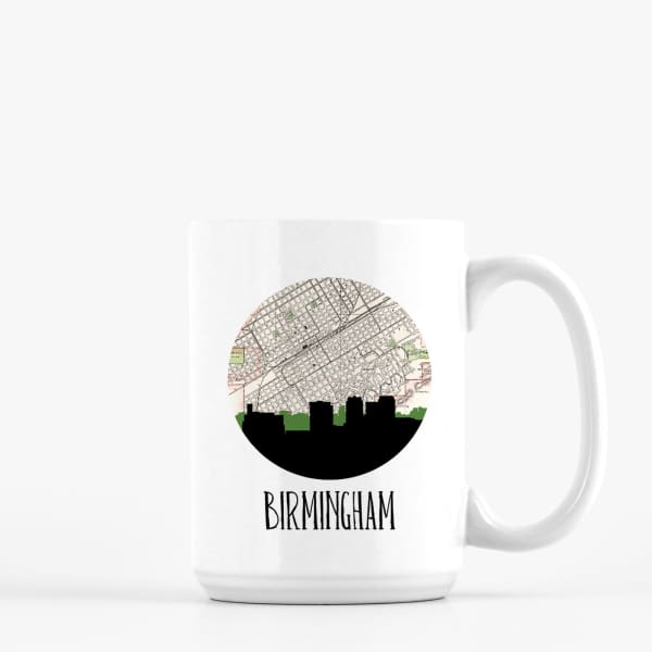 Birmingham Alabama city skyline with vintage Birmingham map - Mug | 15 oz - City Map Skyline