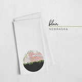 Blair Nebraska city skyline with vintage Blair map - Tea Towel - City Map Skyline
