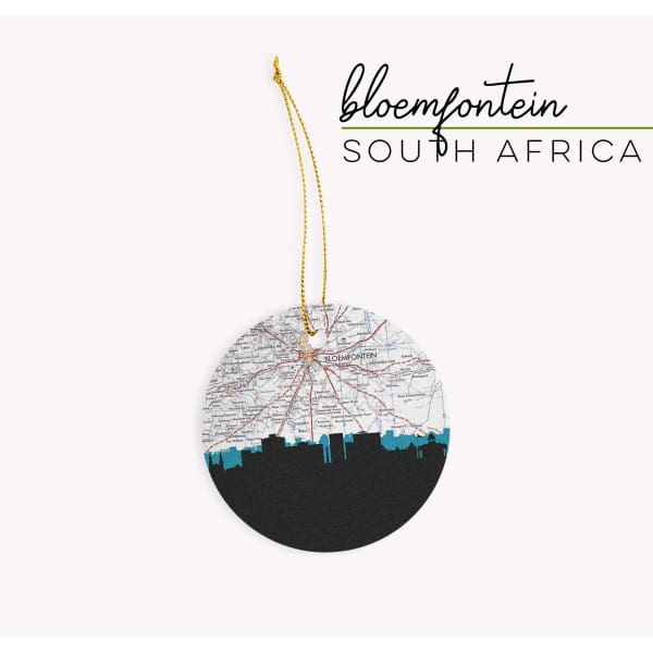 Bloemfontein South Africa city skyline with vintage Bloemfontein map - Ornament - City Map Skyline
