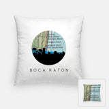 Boca Raton Florida city skyline with vintage Boca Raton map - Pillow | Square - City Map Skyline