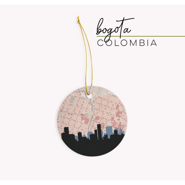Bogota Colombia city skyline with vintage Bogota map - Ornament - City Map Skyline