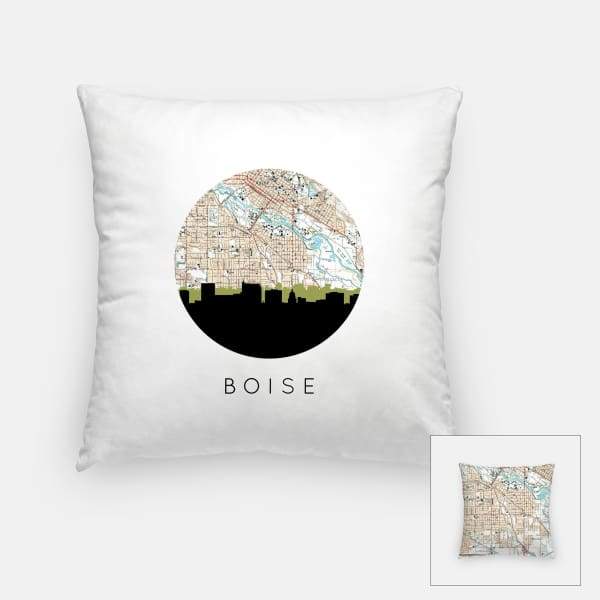 Boise Idaho city skyline with vintage Boise map - Pillow | Square - City Map Skyline