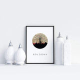 Bologna city skyline with vintage Bologna map - 5x7 Unframed Print - City Map Skyline