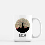 Bologna city skyline with vintage Bologna map - Mug | 15 oz - City Map Skyline