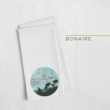 Bonaire skyline with vintage Bonaire map - Tea Towel - City Map Skyline