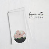 Bossier City Louisiana city skyline with vintage Bossier City map - Tea Towel - City Map Skyline