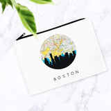Boston Massachusetts city skyline with vintage Boston map - Pouch | Small - City Map Skyline