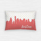 Boston Massachusetts polka dot skyline - Pillow | Lumbar / Salmon - Polka Dot Skyline