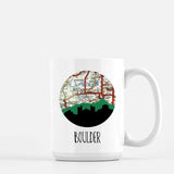 Boulder Colorado city skyline with vintage Boulder map - Mug | 15 oz - City Map Skyline