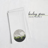Bowling Green Kentucky city skyline with vintage Bowling Green map - Tea Towel