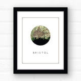 Bristol England city skyline with vintage Bristol map - 5x7 Unframed Print - City Map Skyline