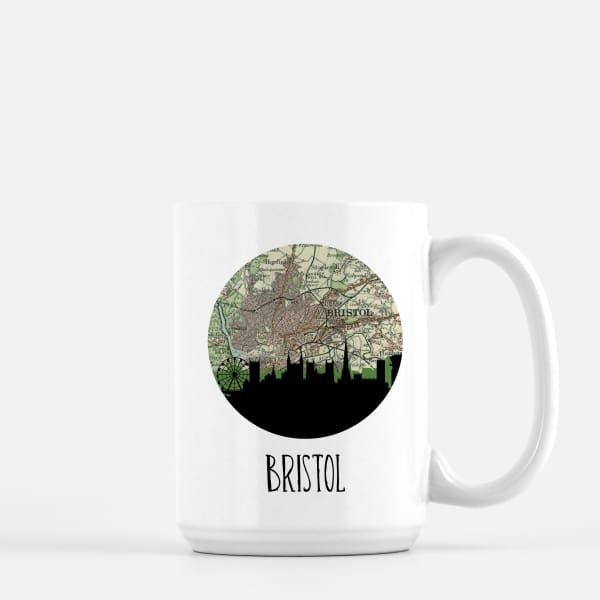 Bristol England city skyline with vintage Bristol map - Mug | 15 oz - City Map Skyline