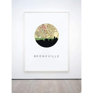 Bronxville New York city skyline with vintage Bronxville map - City Map Skyline