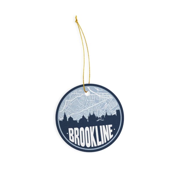 Brookline Massachusetts skyline and city map design | in multiple colors - Ornament / Navy Blue - City Road Maps