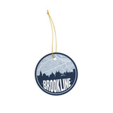 Brookline Massachusetts skyline and city map design | in multiple colors - Ornament / Navy Blue - City Road Maps