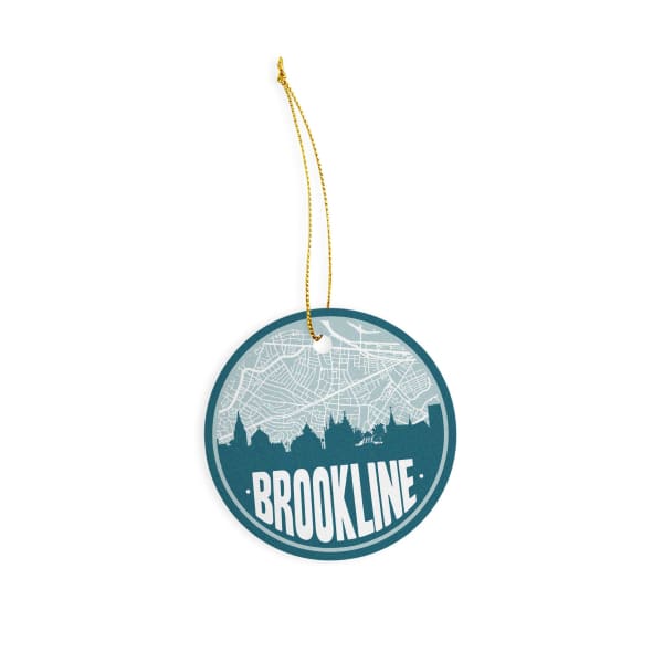 Brookline Massachusetts skyline and city map design | in multiple colors - Ornament / Teal - City Road Maps