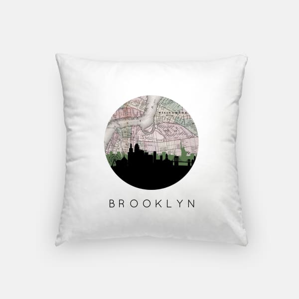 Brooklyn New York city skyline with vintage Brooklyn map - Pillow | Square - City Map Skyline